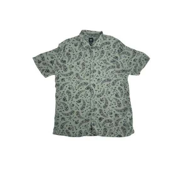 🛹 Vans Sage Green Bandana Paisley Short Sleeve Button Up Shirt L 🛹 - Picture 6 of 6